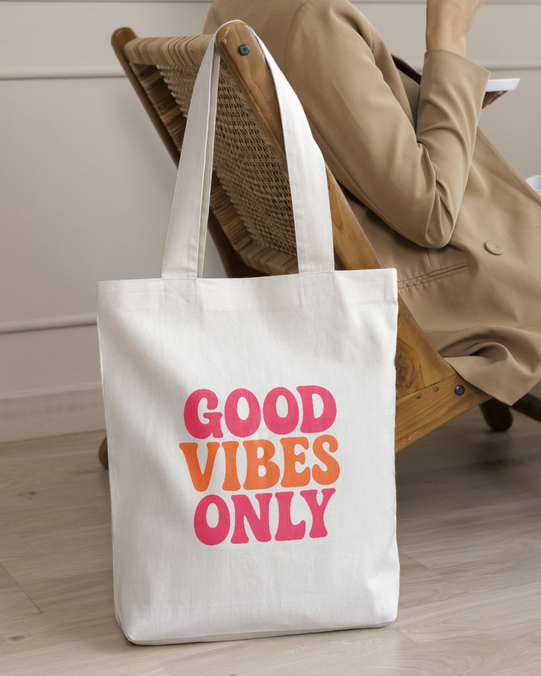 Good Vibes Only Tote Bag Zipper