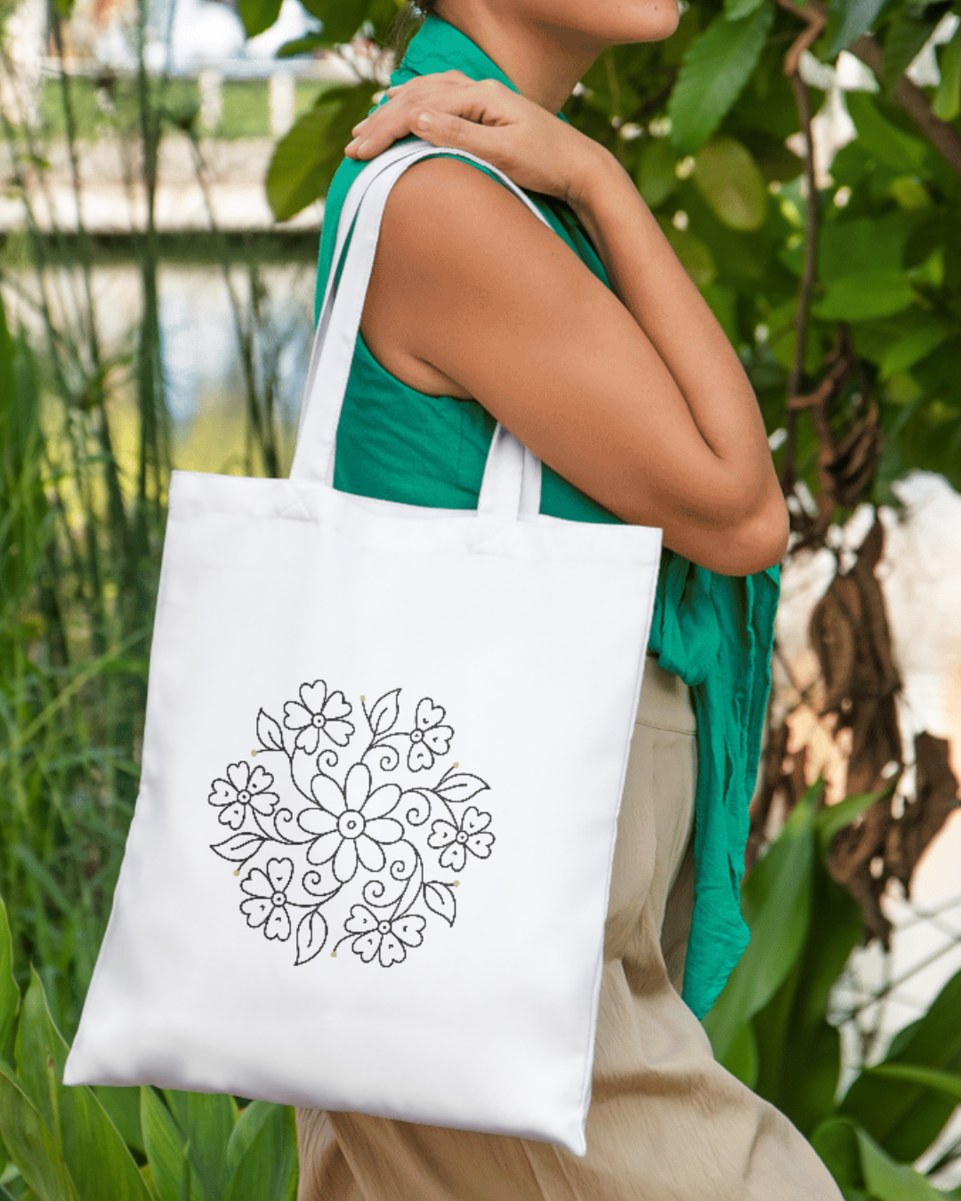 Cute Floral Tote Bag Zipper