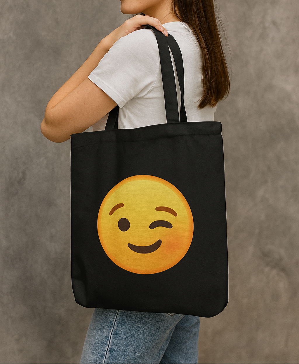 Wink Emoji Tote Bag Zipper