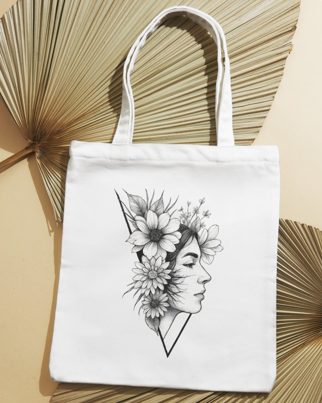 Floral Face Tote Bag Zipper