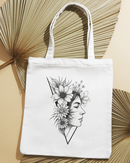 Floral Face Tote Bag Zipper